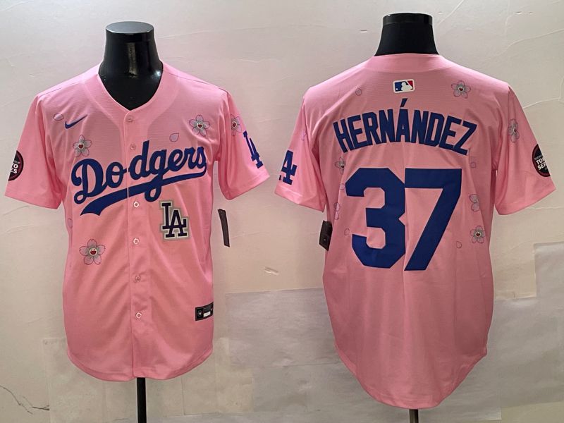 Men Los Angeles Dodgers 37 Hernandez Pink Sakura Edition 2025 Nike MLB Jersey style 10
